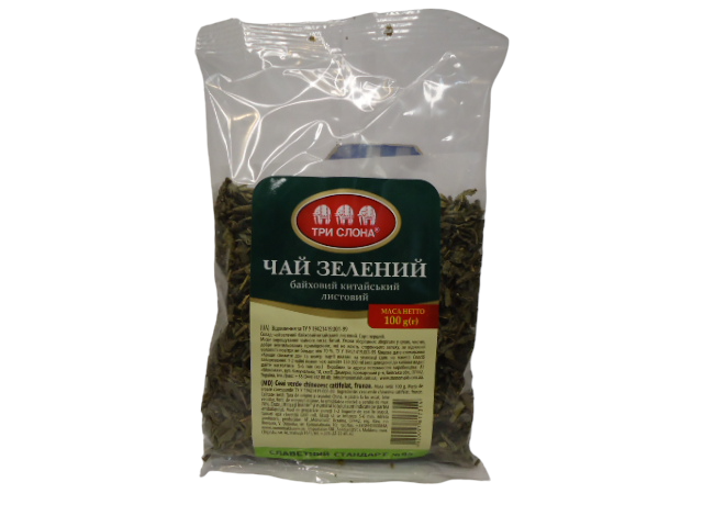 Чай Три слона  зелений байховий листовий №95 100г м/у (ящ.30 шт.)