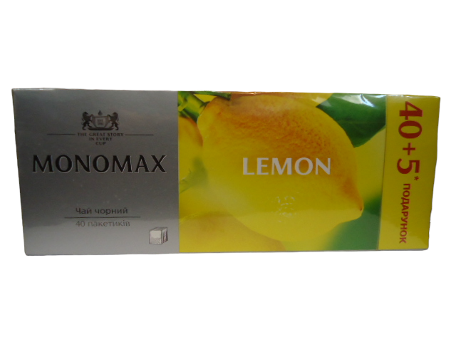 Чай МОНОМАХ 40+5 пак чорний LEMON TEA з ниткою (ящ.14 шт.)