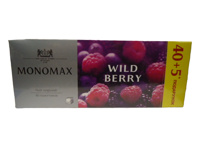 Чай МОНОМАХ 40+5 пак чорний з чорницею WILD BERRY з ниткою (ящ.14 шт.)