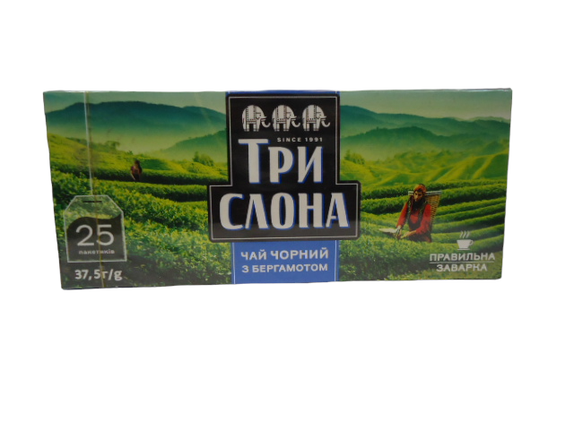 Чай Три Слона чорний з бергамотом 25пак (ящ.18 шт.)