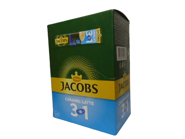 Кава  Jacobs 3 в1  Latte Карамель 12,3 г блок 24 шт. БЛАКИТНИЙ