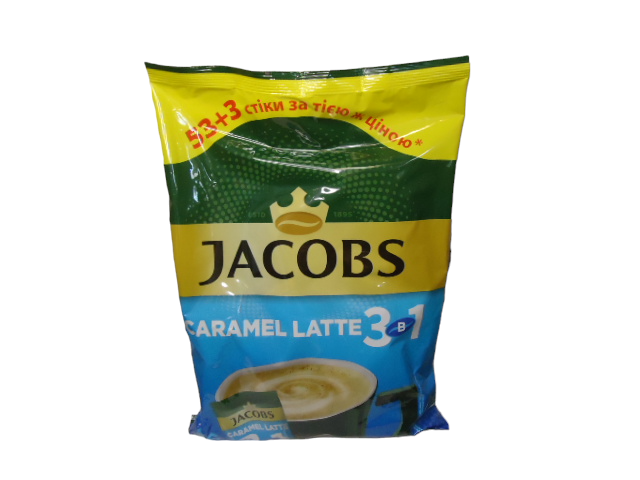 Кава  Jacobs 3 в1 МІШОК  Latte Карамель 12,3 г ПАКЕТ 56 шт.