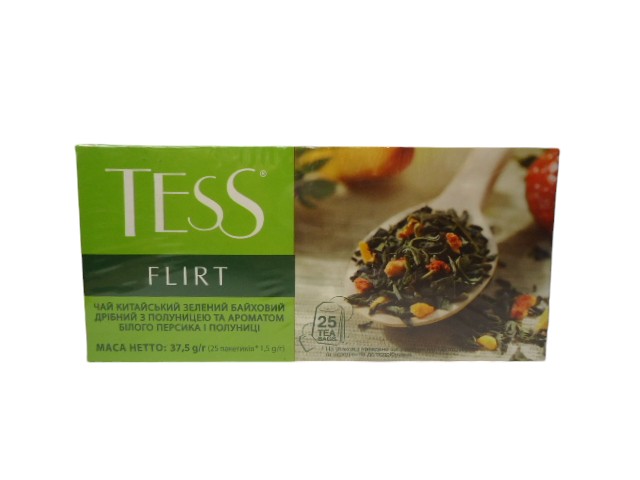 Чай TESS Flirt зелений з полуницею та ароматом персика 25 пак. (ящ.24 шт.)