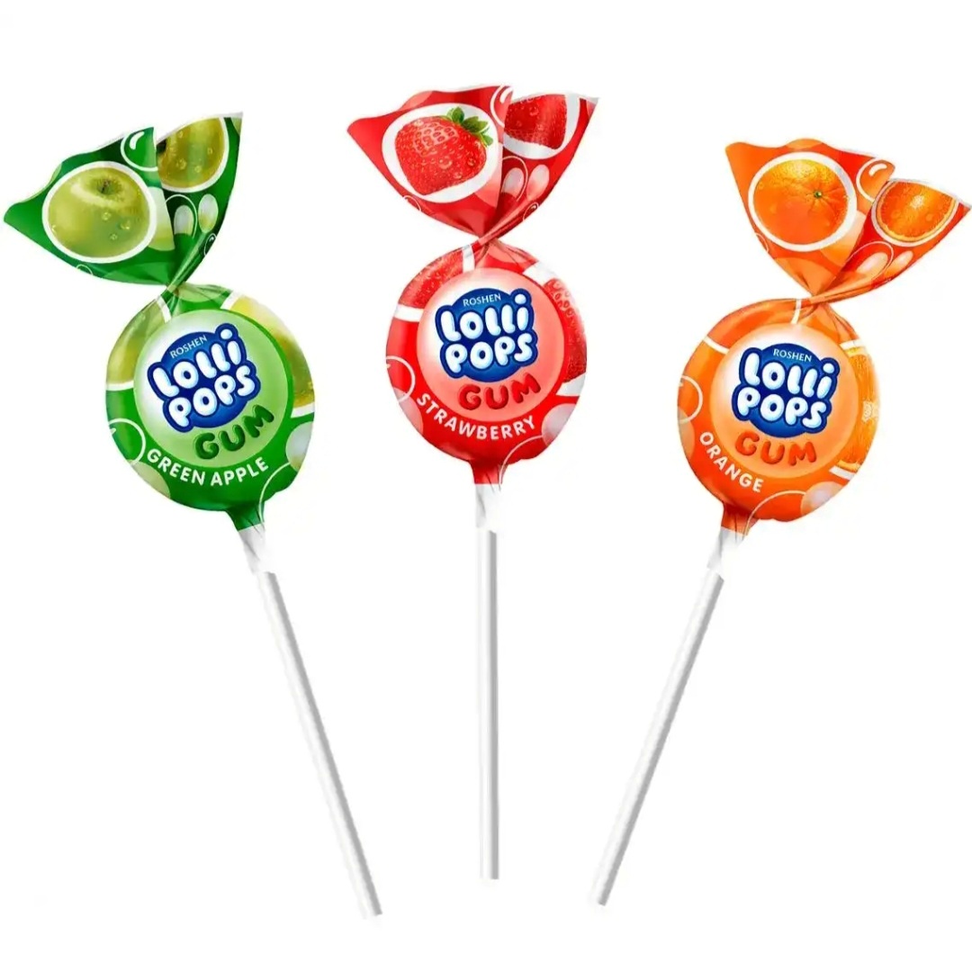 КАРАМЕЛЬ РОШЕН  Lollipops GUM Фруктовий мікс (в уп. 9 шт.)