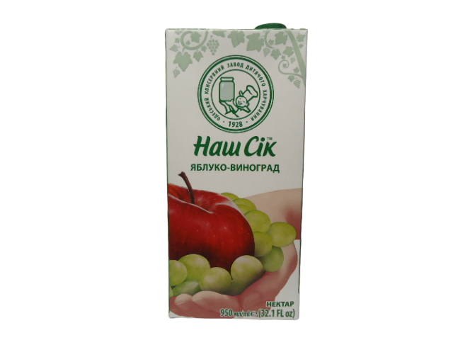 Сік ТМ Наш сік 0,95 л. Яблуко – виноград  нектар (уп.12 шт.)