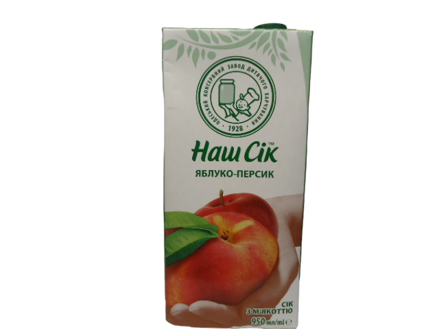 Сік ТМ Наш сік 0,95 л. Яблуко – персик  (уп.12 шт.)