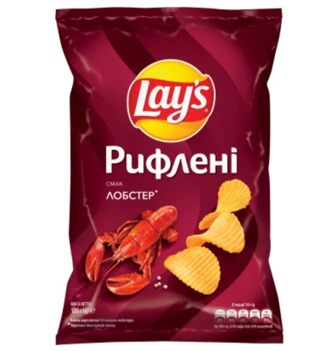 Чіпси Лейс 95г Рифлені Лобстер (ящ.21шт.)