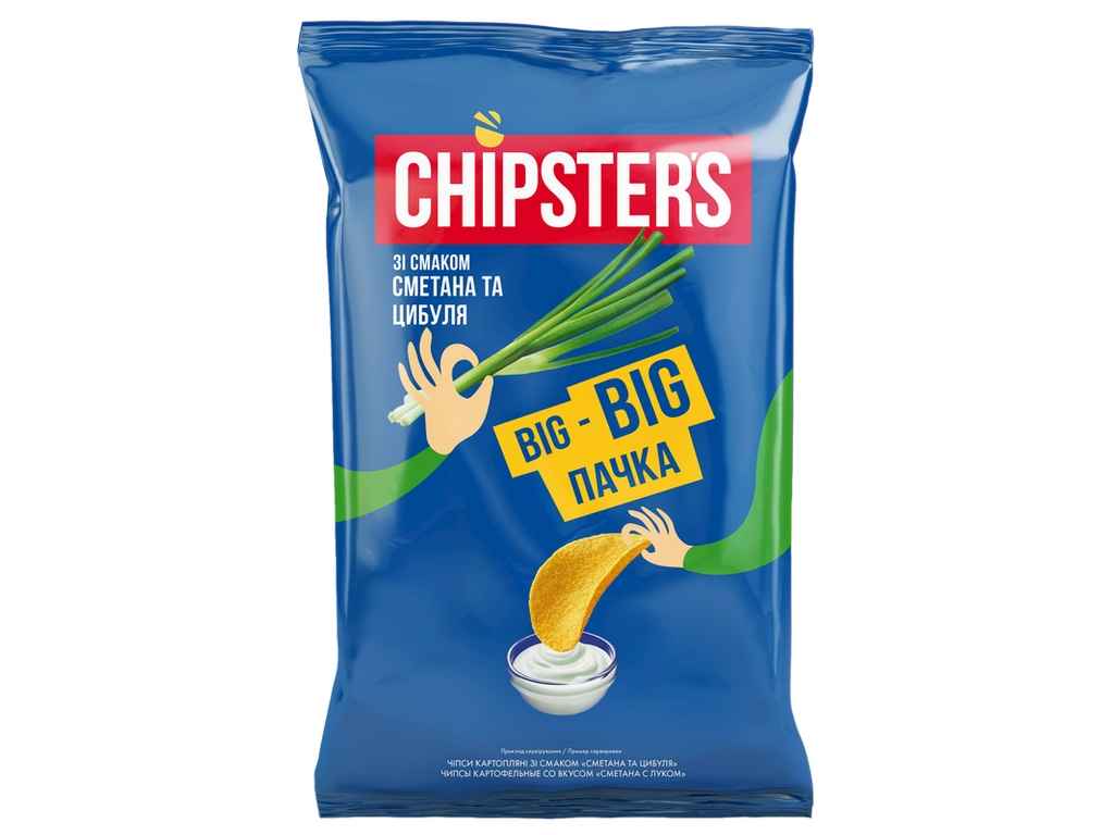 Чіпси Chipster`s 60гр. смак сметана та цибуля (в ящ.28 шт.)