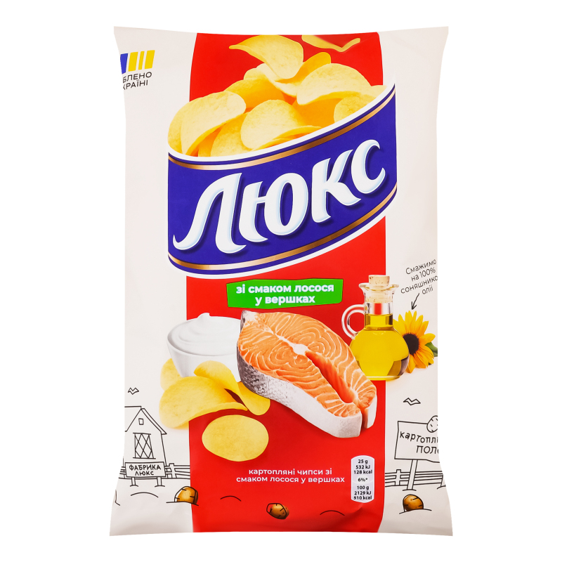 Чіпси ЛЮКС 125гр. зі смаком лосося у вершках (ящ.22 шт.)