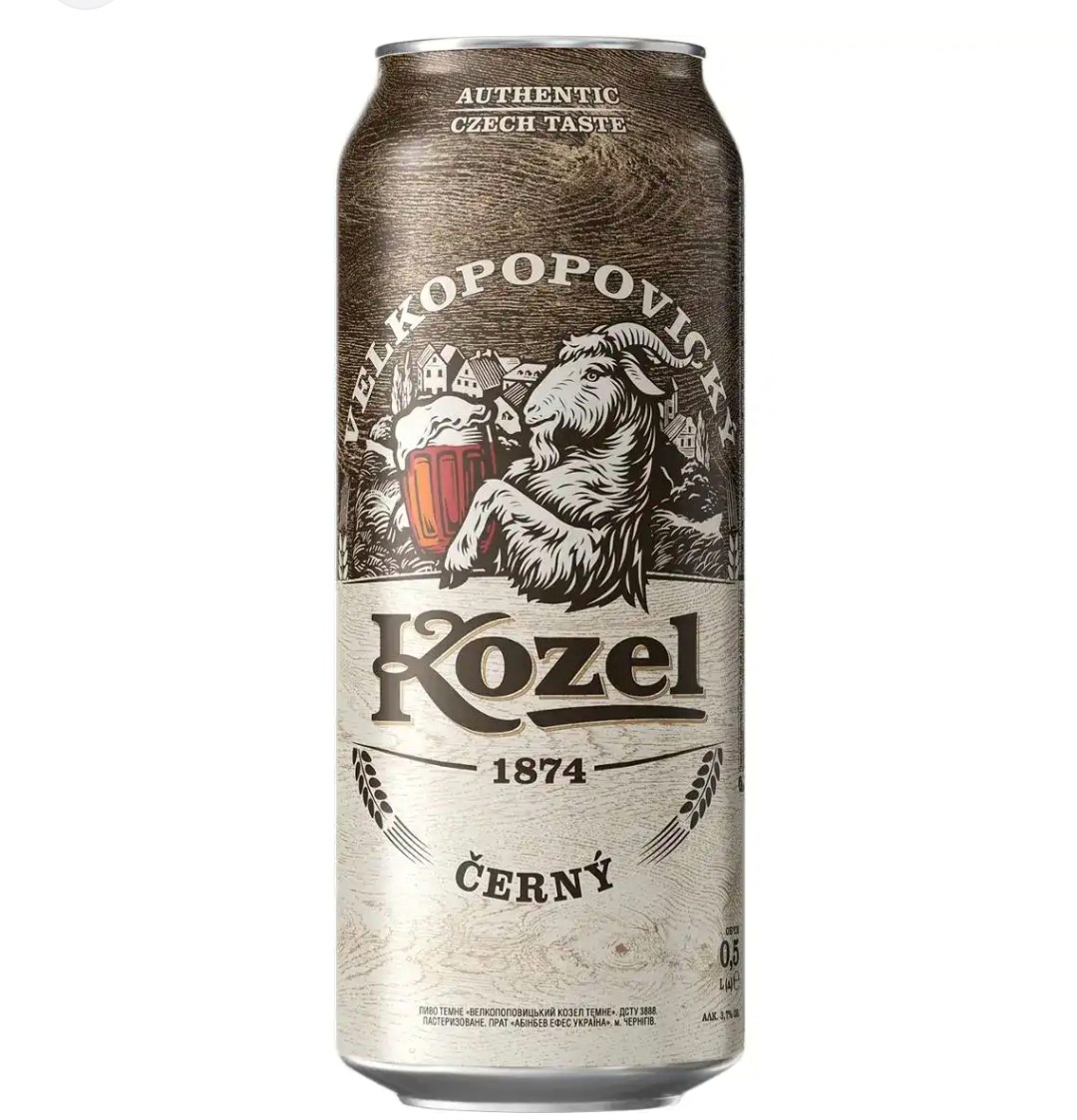 Пиво Velkopopovitsky KOZEL темне З/БАНКА (уп. 24 шт.)