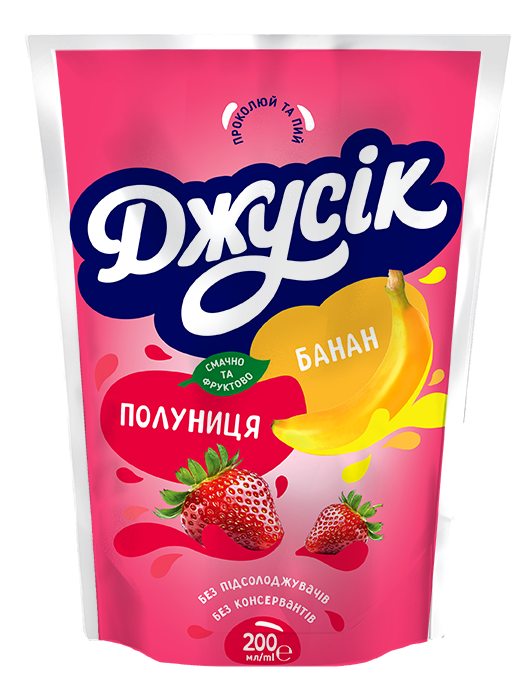 Напій Джусік 0,2 л. Банан – полуниця (уп.10 шт.)