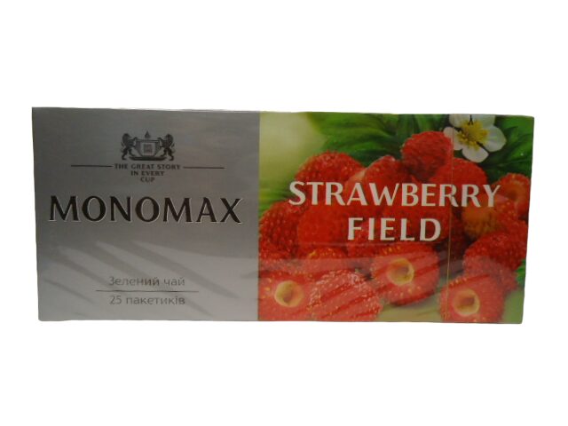 Чай МОНОМАХ 25 пак зелений Strawberry Field з ароматом суниці  з ниткою (ящ.18 шт.)