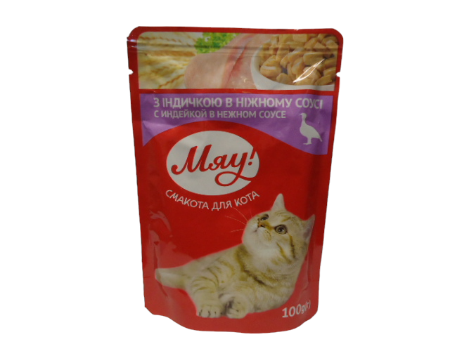 Корм для котів Мяу з індичкою в ніжному соусі 85г (ящ.24шт)
